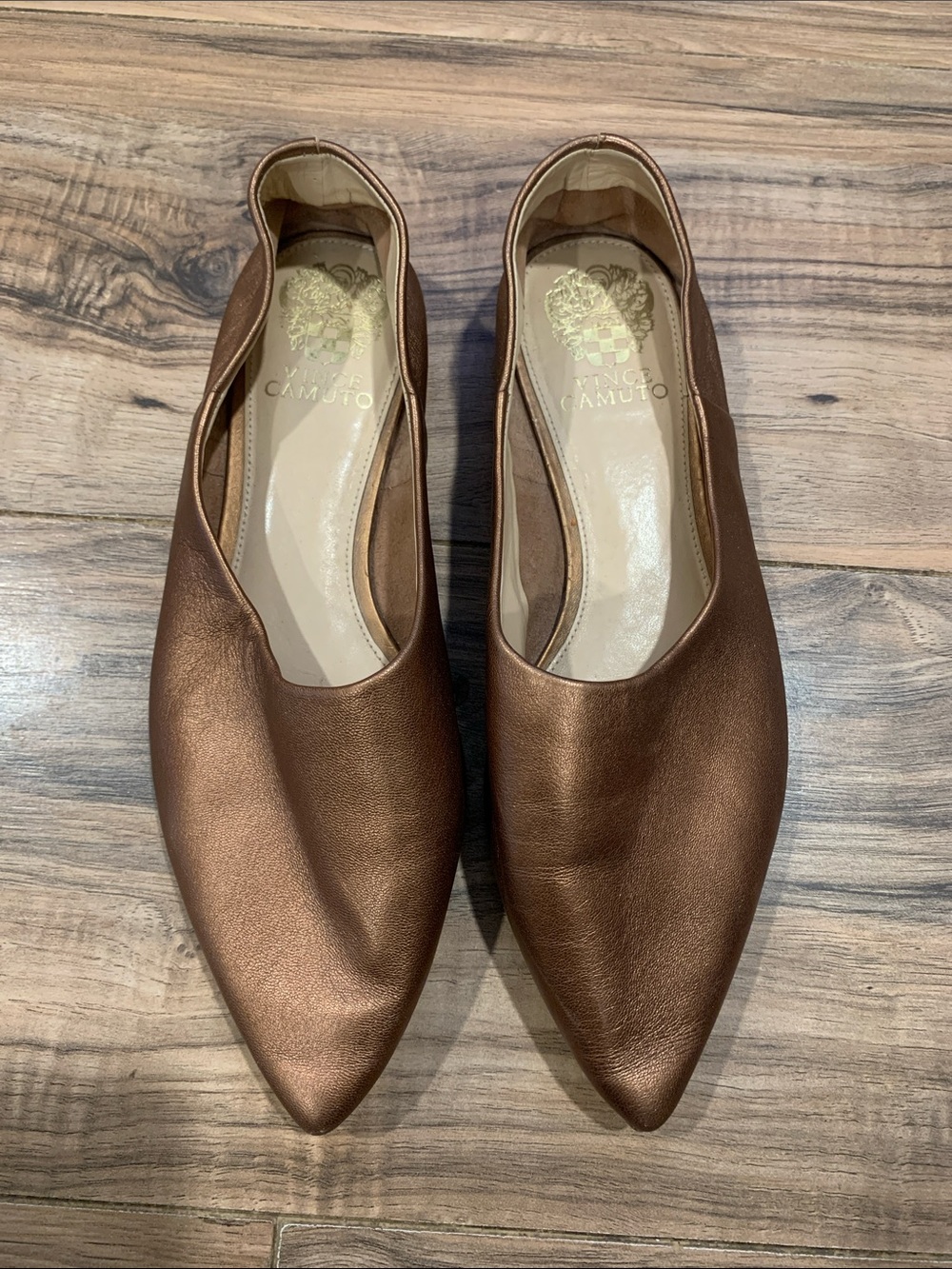 Women's Vince Camuto Metallic Bronze Pointed Toe Faux Leather Ballet Flats 8